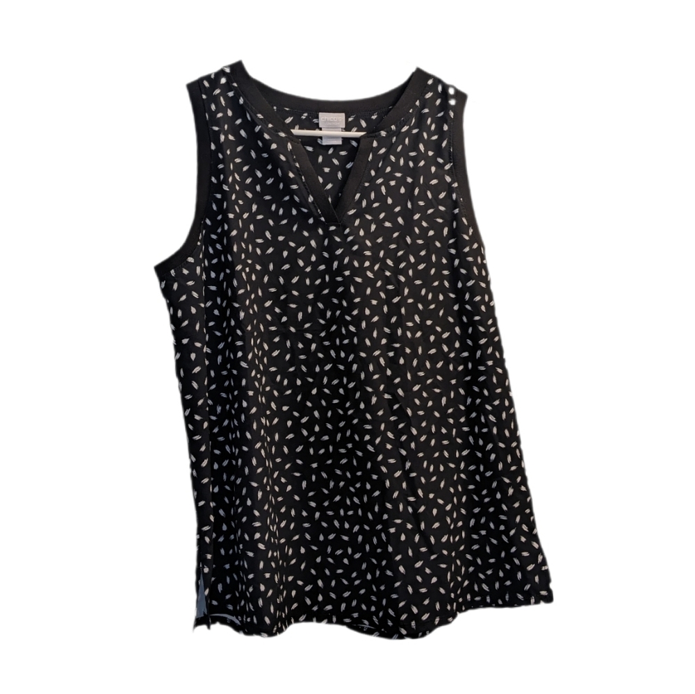 Chico's Zenergy Black and White Patterned Sleeveless Top 2 (L)